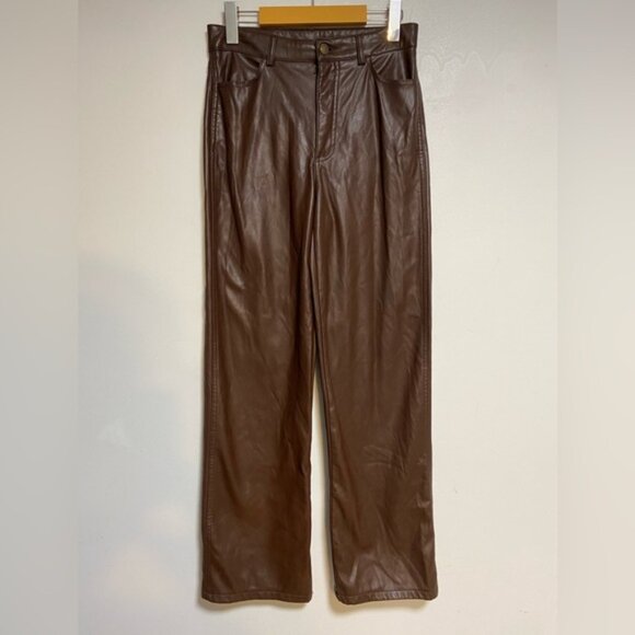 Garage Brown Faux Leather Straight-Leg Pants P/S - Picture 2 of 8